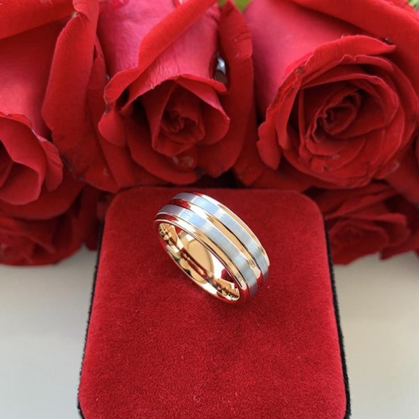 Rose Gold & Silver Tungsten Men's Ring