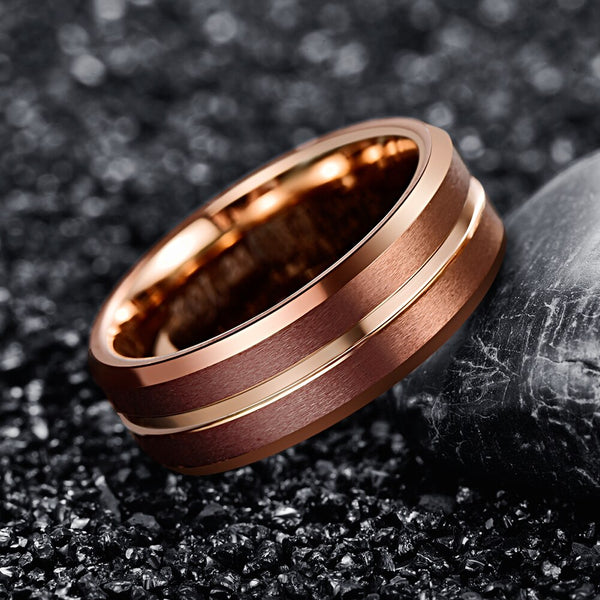 Rose Gold Tungsten Mens Ring