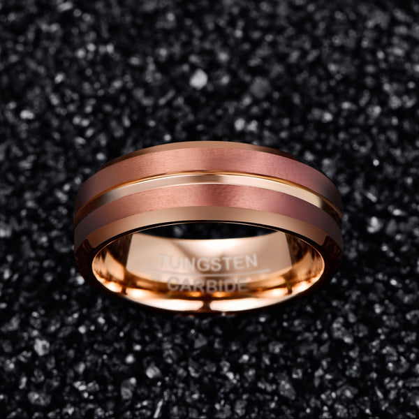 Rose Gold Tungsten Mens Ring