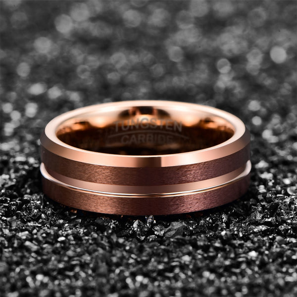 Rose Gold Tungsten Mens Ring