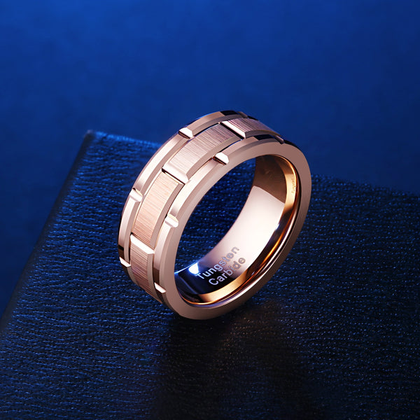 Unique Rose Gold Tungsten Mens Ring