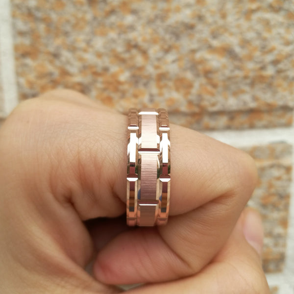 Unique Rose Gold Tungsten Mens Ring