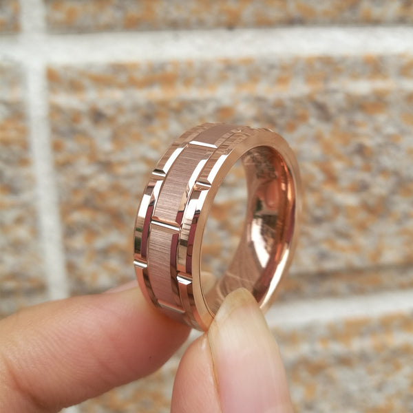 Unique Rose Gold Tungsten Mens Ring