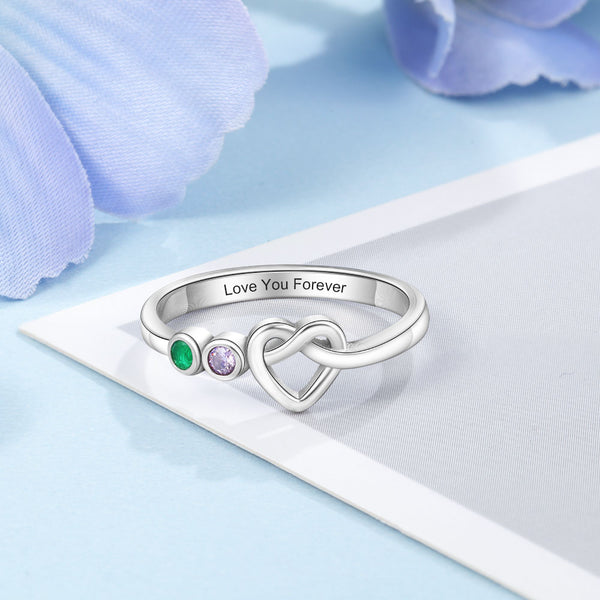 Personalized Birthstones Infinity Heart Knot Womens Ring