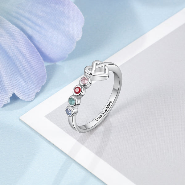 Personalized Birthstones Infinity Heart Knot Womens Ring