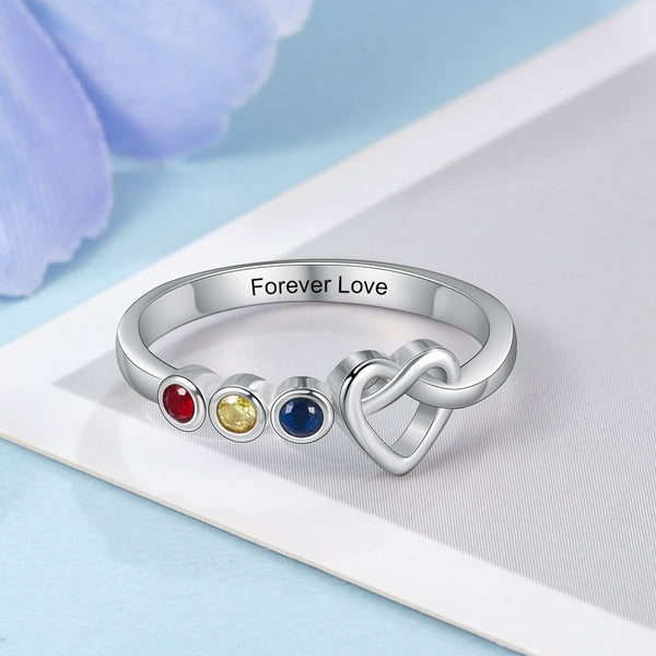 Personalized Birthstones Infinity Heart Knot Womens Ring