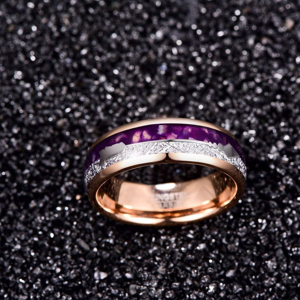 Arrow Inlay and Purple Rose Gold Tungsten Ring