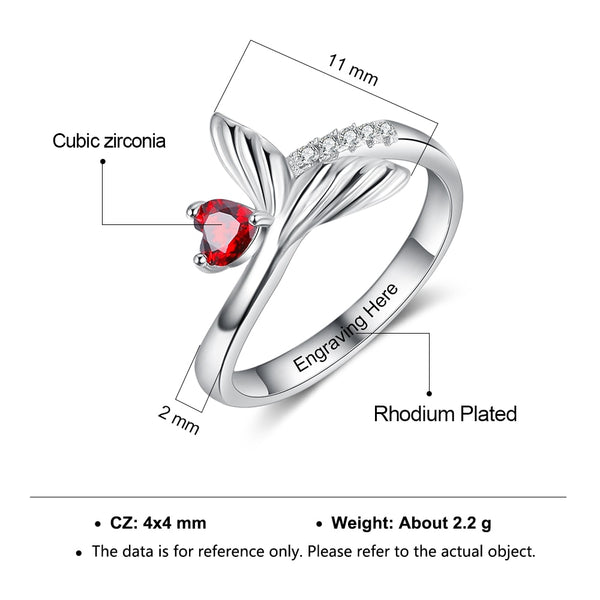 Mermaid Tail Custom Heart Birthstone Womens Ring