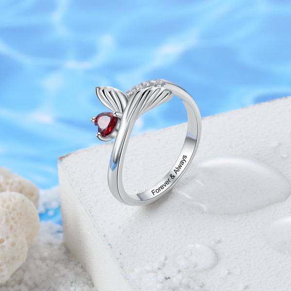 Mermaid Tail Custom Heart Birthstone Womens Ring