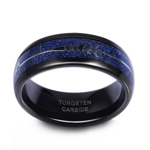 Arrow Blue & Black Tungsten Mens Ring