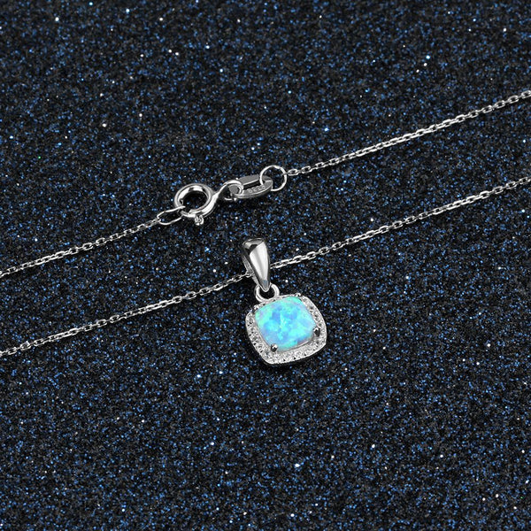Blue opal womens silver necklace