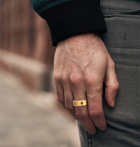 8mm Gold Color Matte Titanium Mens Rings