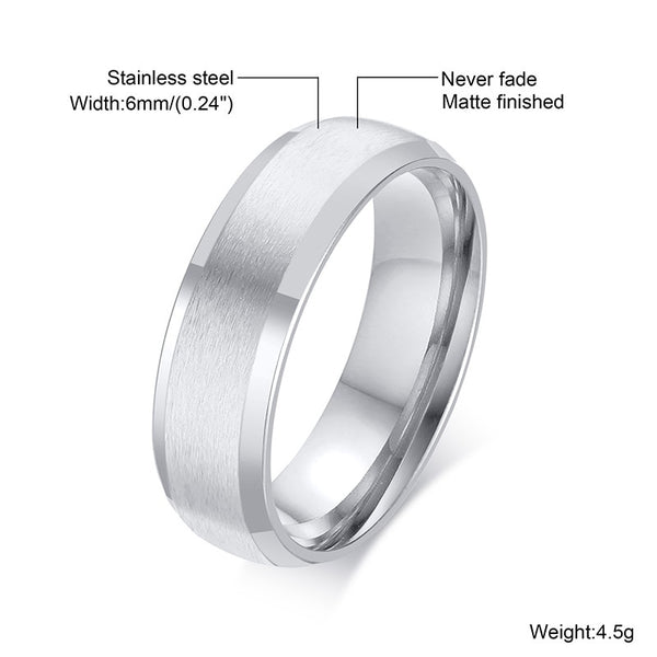 6mm Matte Stainless Steel Mens Ring