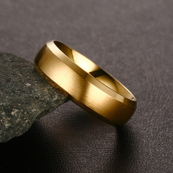 6mm Gold Matte Stainless Steel Mens Ring