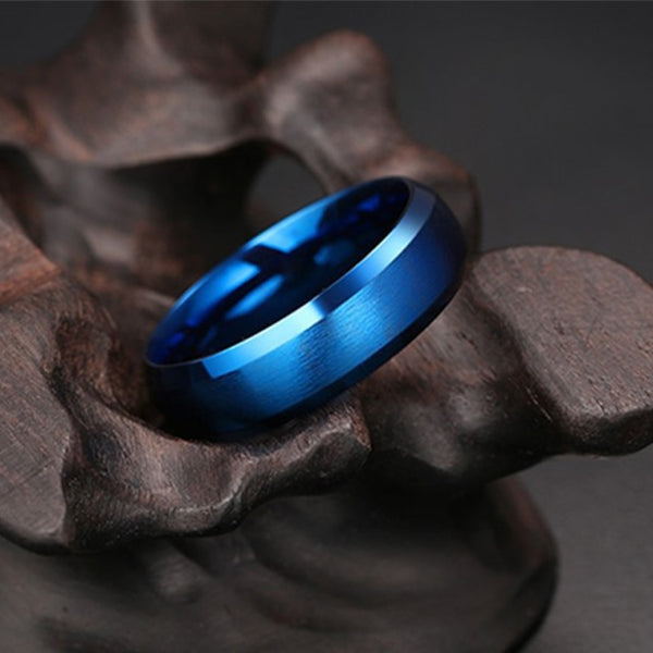 6mm Blue Matte Stainless Steel Mens Ring