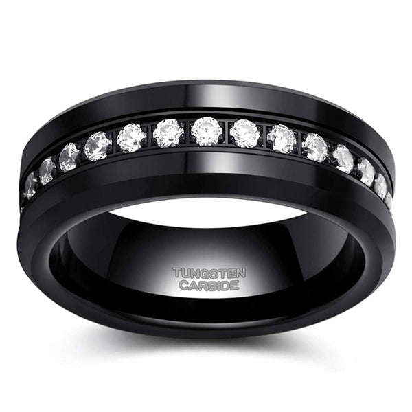 Simulated Diamonds & Black Tungsten Men's Ring