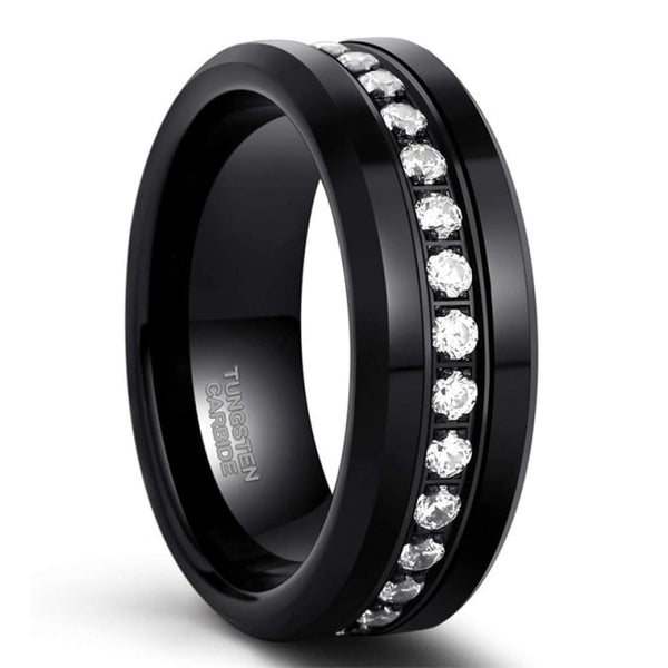 Simulated Diamonds & Black Tungsten Men's Ring