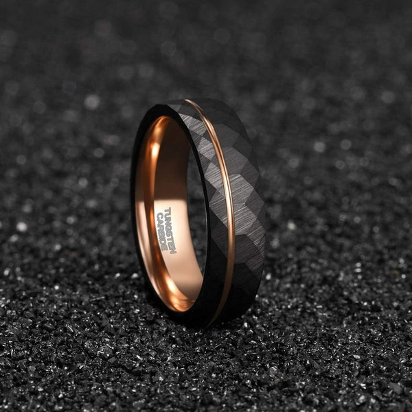 Rose Gold & Black Hammered Tungsten Ring