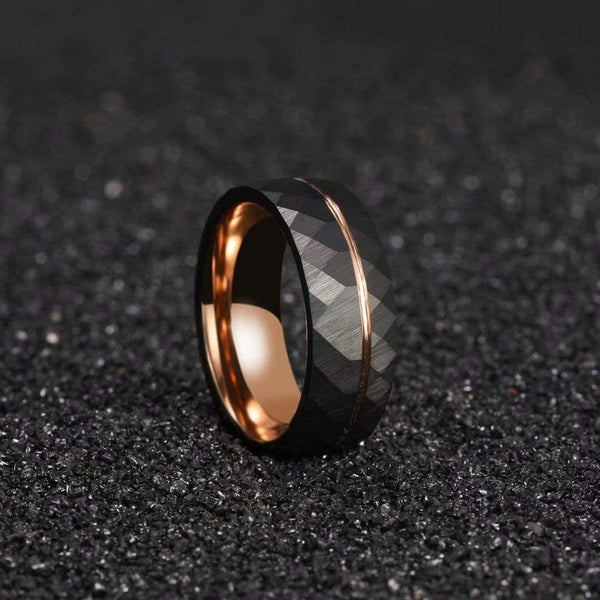 Rose Gold & Black Hammered Tungsten Ring