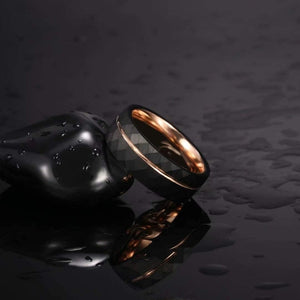 6mm or 8mm Rose Gold Inlay & Black Hammered Unisex Ring - Promise Rings