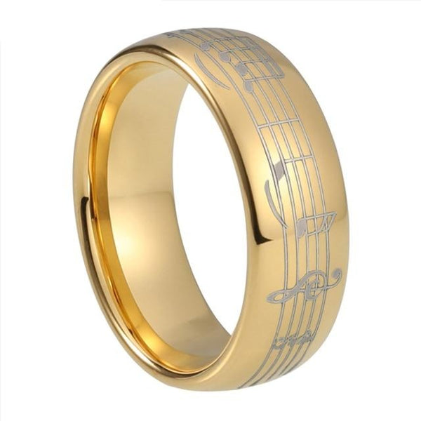 8mm Piano Note Music Gold Tungsten Ring