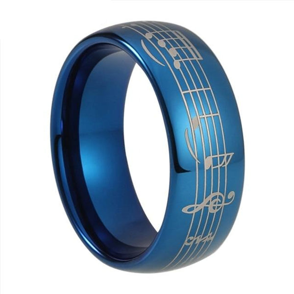 Piano Music Notes Blue Tungsten Ring