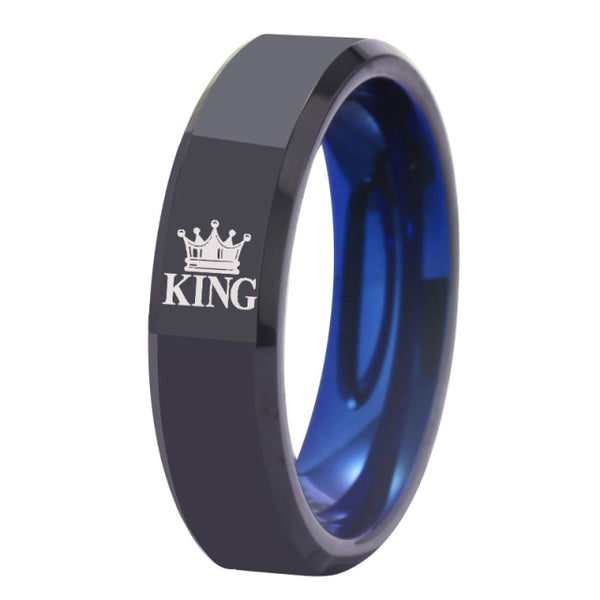 King Black & Blue Tungsten Couples Rings