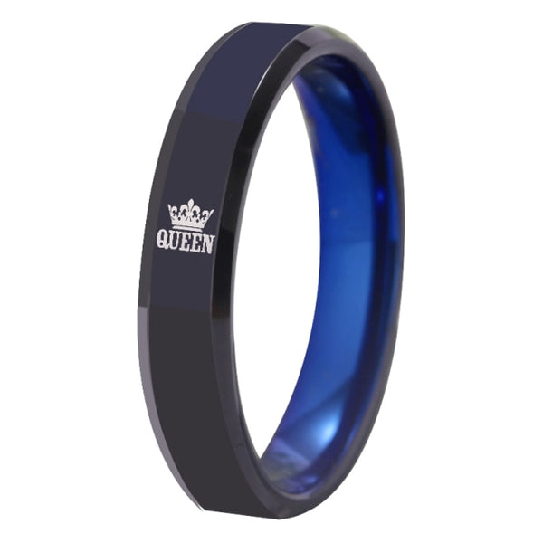 Queen Black & Blue Tungsten Couples Rings