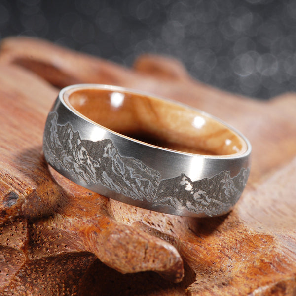 Mountains Olive Wood Unisex Ring