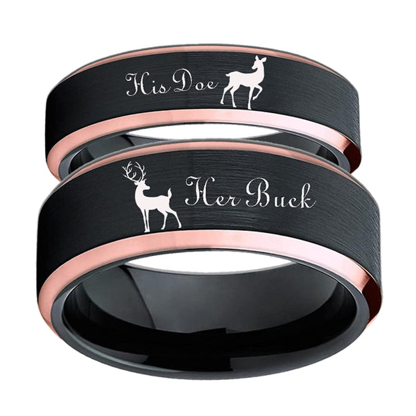 Her Buck & His Doe Matching Couples Rings Set