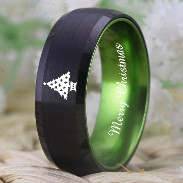 Christmas Ring, Green Xmas Tree Ring Gift For Men or Women