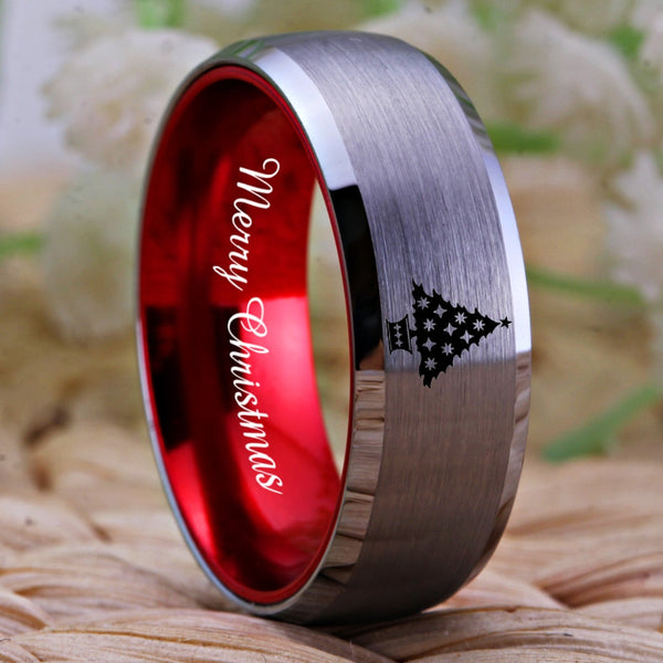 Christmas Ring, Red Xmas Tree Ring Gift For Men or Women