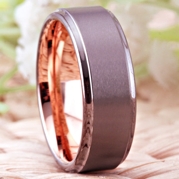 8mm Gunmetal & Ring Rose Gold Unisex Ring