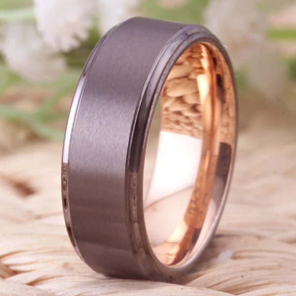 8mm Gunmetal & Ring Rose Gold Unisex Ring