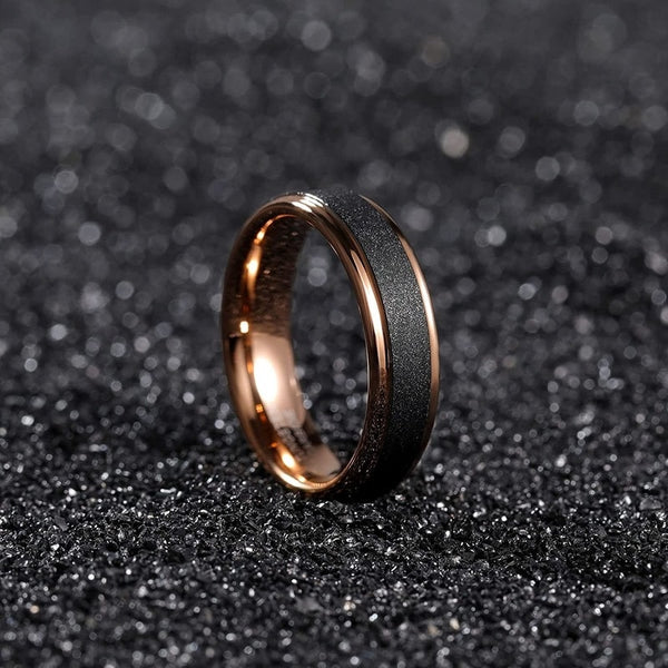 Sandstone Black & Rose Gold Tungsten Ring