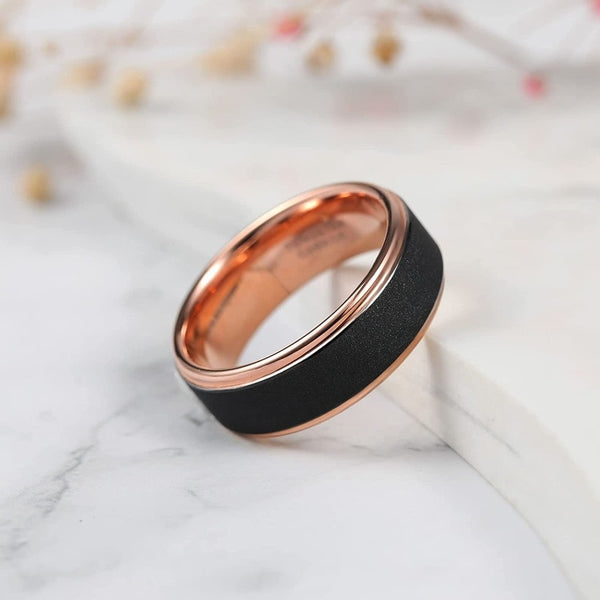 Sandstone Black & Rose Gold Tungsten Ring