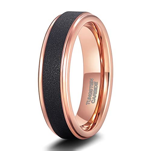 6mm Sandstone Black & Rose Gold Tungsten Ring