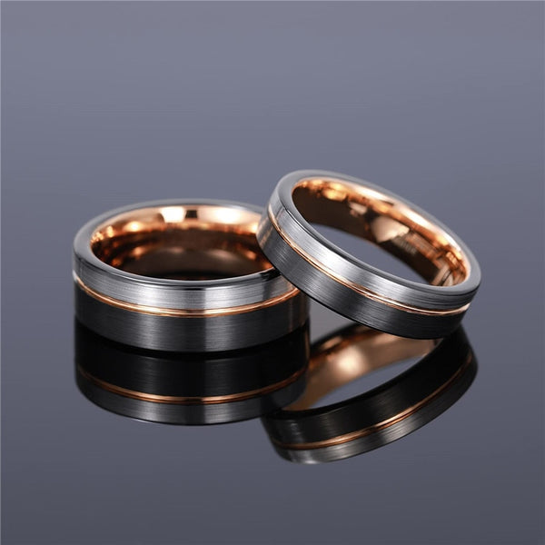 Black and Rose Gold Tungsten Matching Rings