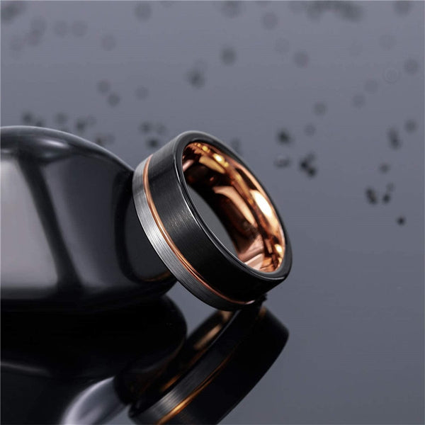 Black and Rose Gold Tungsten Matching Rings