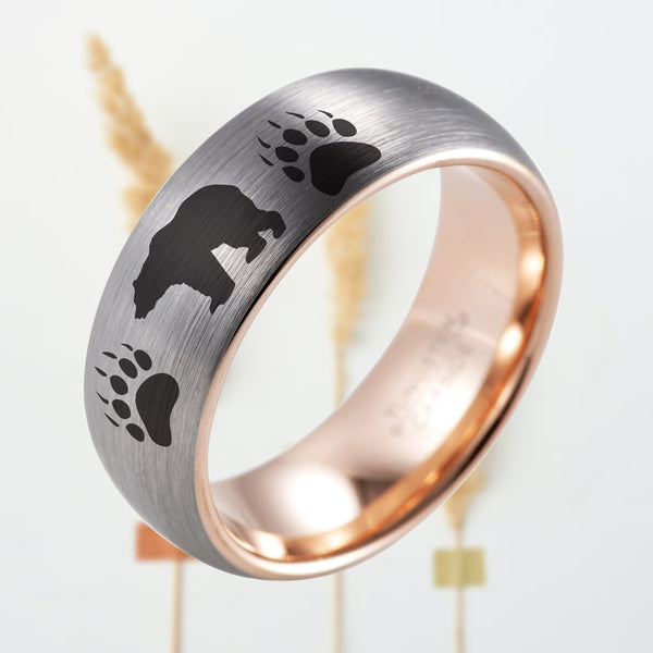 Grizzly Bear & Paw Print Animal Wilderness Ring