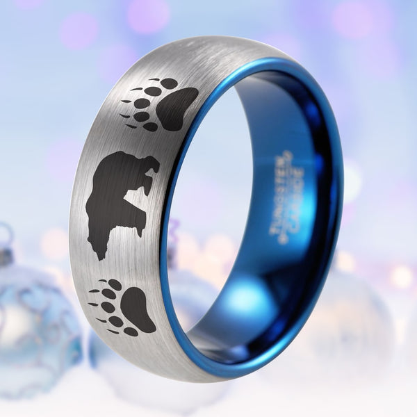 Grizzly Bear & Paw Print Animal Wilderness Ring