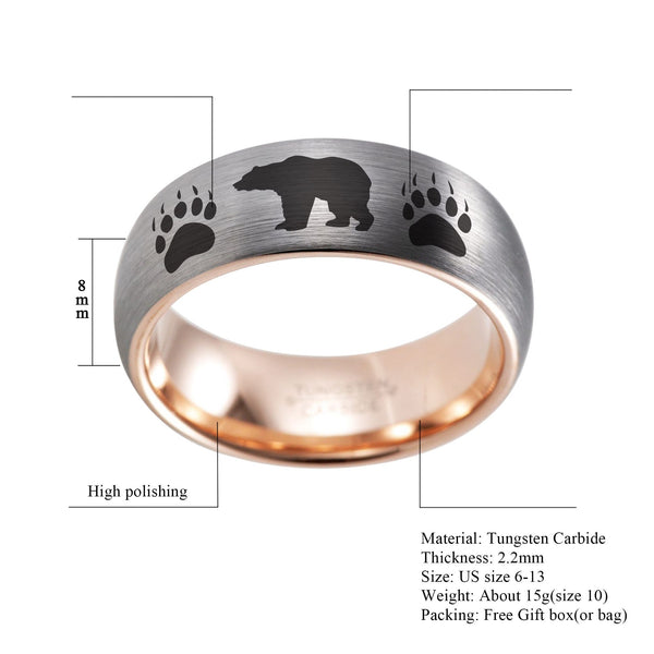 Grizzly Bear & Paw Print Animal Wilderness Ring