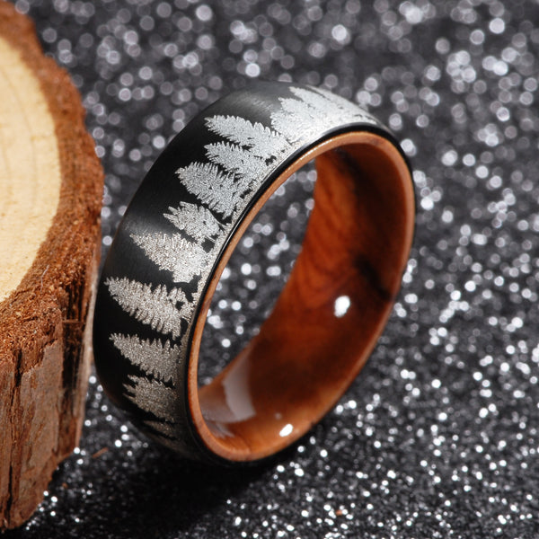 Forest Trees Hiking Camping Black Ring