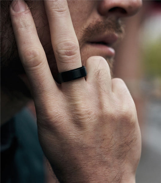 Personalized Black or Silver Titanium Mens Ring