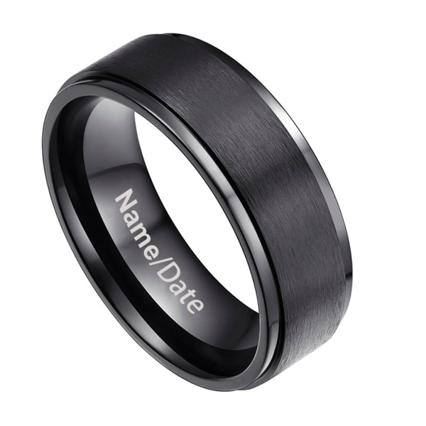 Personalized Black Titanium Mens Ring