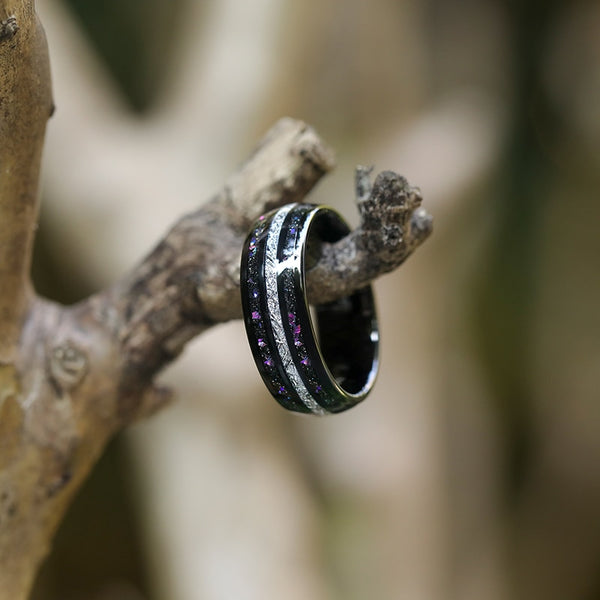 Galaxy Opal & Meteorite Space Astronomy Ring