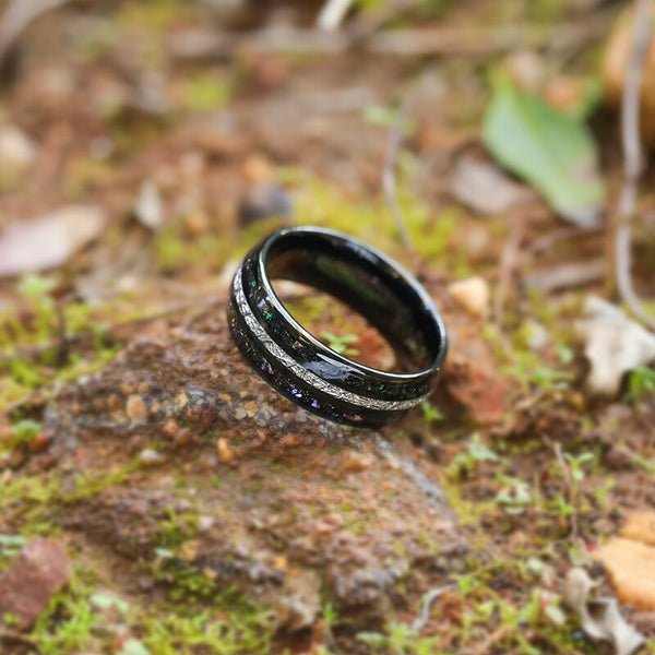 Galaxy Opal & Meteorite Space Astronomy Ring