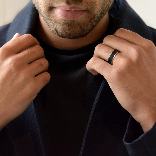 Sandstone Black & Rose Gold Mens Ring