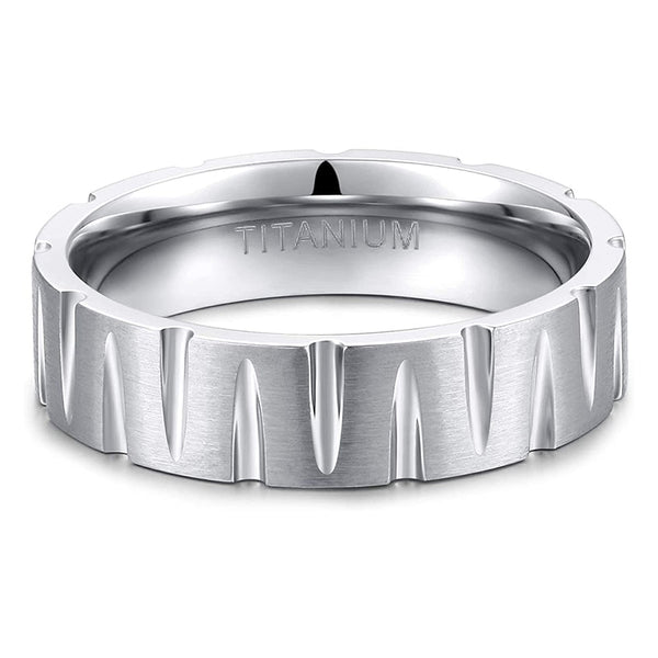 Unique Asymmetric Slanted Wheel Pattern Titanium Silver Ring