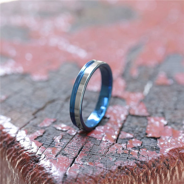 Two Tone blue silver Tungsten Ring